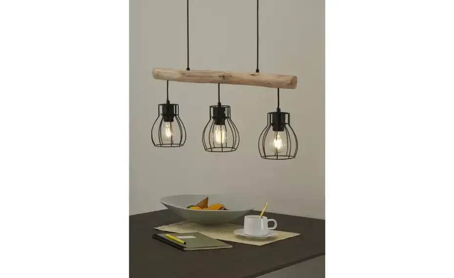 Globo Lighting Pendelleuchte, 3-flammig, Holz/ Metall Körbe