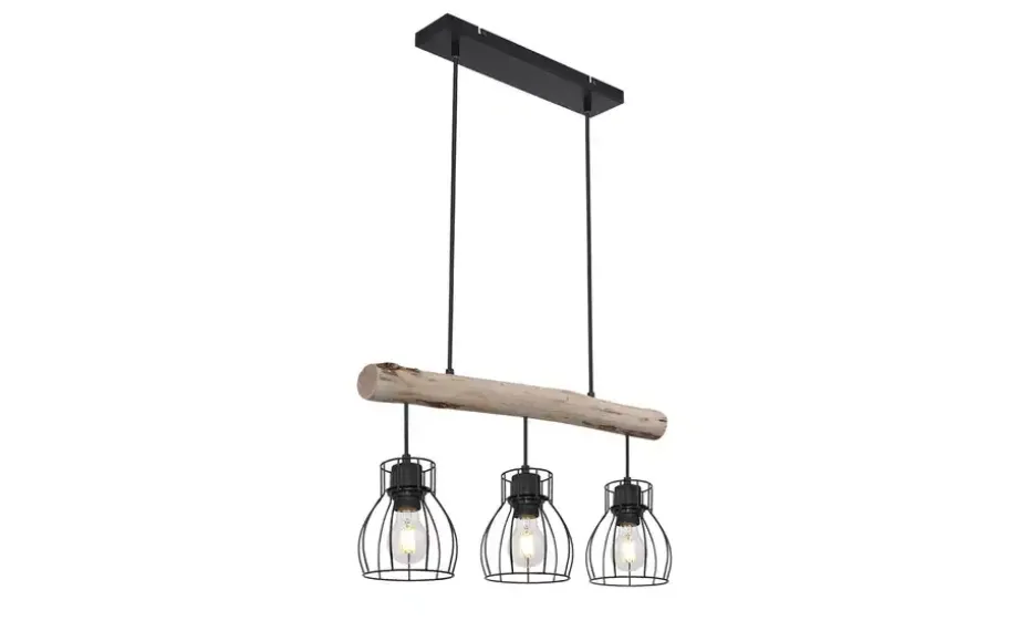 Globo Lighting Pendelleuchte, 3-flammig, Holz/ Metall Körbe