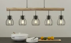 Globo Lighting Pendelleuchte, 5-flammig, Holz/ Metall Körbe