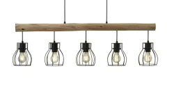 Globo Lighting Pendelleuchte, 5-flammig, Holz/ Metall Körbe