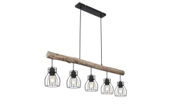 Globo Lighting Pendelleuchte, 5-flammig, Holz/ Metall Körbe