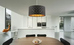 Globo Lighting Stoffpendelleuchte, 1-flammig, Schirm schwarz/goldfarben