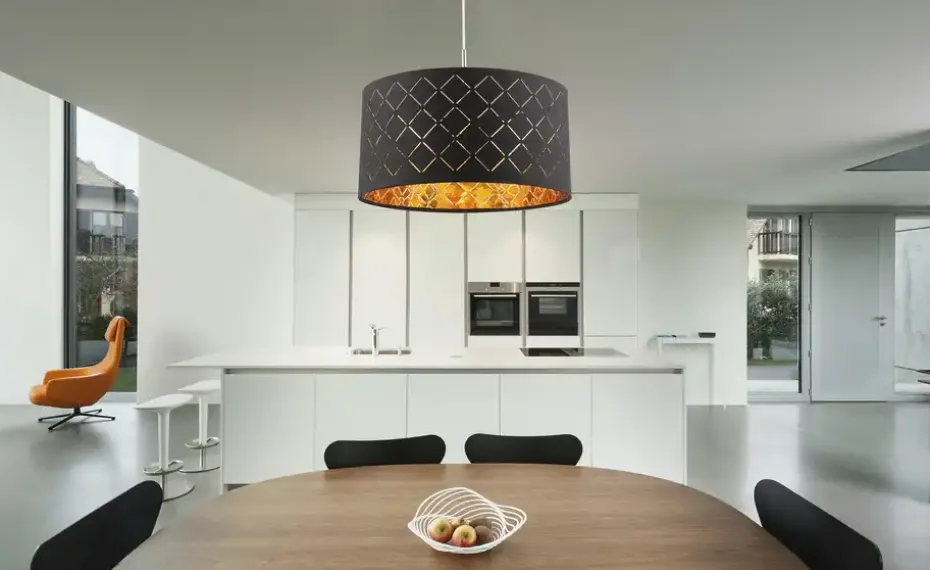 Globo Lighting Stoffpendelleuchte, 1-flammig, Schirm schwarz/goldfarben