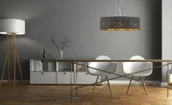 Globo Lighting Stoffpendelleuchte, 3-flammig, Schirm schwarz/goldfarben