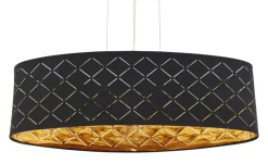 Globo Lighting Stoffpendelleuchte, 3-flammig, Schirm schwarz/goldfarben