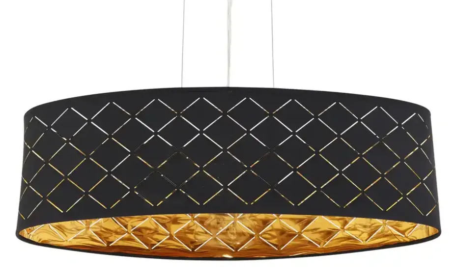 Globo Lighting Stoffpendelleuchte, 3-flammig, Schirm schwarz/goldfarben