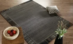 Handgeknüpfter Naturteppich Sensation Silk Rekhi | 90x160 cm, Dunkelgrau