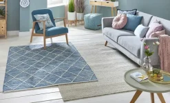 Handgewebter Naturteppich Pantin | Blau, 70x140 cm