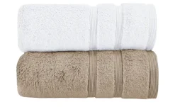 Handtuch (50 x 100cm), 2er-Set Weiß-Hellbraun Kuschel Wuschel