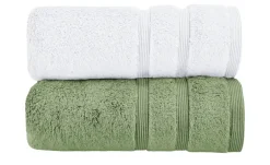 Handtuch (50 x 100cm), 2er-Set Weiß-Moosgrün Kuschel Wuschel