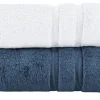 Handtuch (50 x 100cm), 2er-Set Weiß-Marineblau Kuschel Wuschel