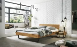 HASENA Massivholz-Bettgestell Asti | Wildeiche, Anthrazit, 140 cm