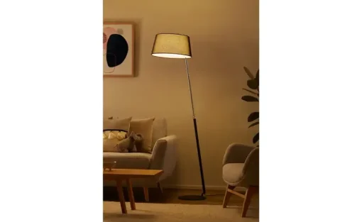 HELL-höllisch gutes Licht Stehleuchte, 1-flammig, schwarz/chrom mit grauen Schirm