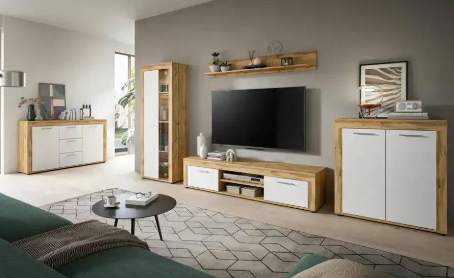 Highboard Bardenas | Eiche (Nachbildung), Weiß