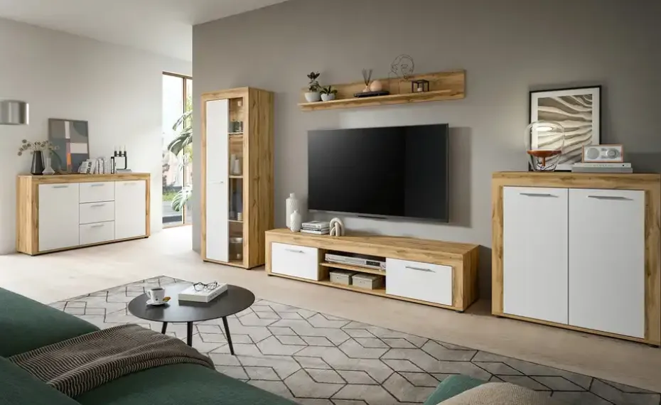 Highboard Bardenas | Eiche (Nachbildung), Weiß