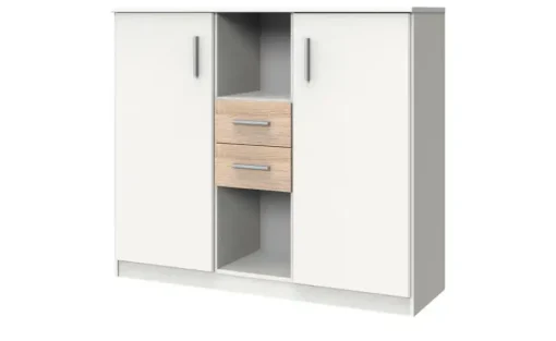 Highboard Joker | Weiß, Eiche sägerau (Nachbildung)