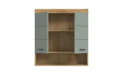 Hängeschrank SCHLOONSEE, Breite 74cm, 2 Türen, 1 offenes Fächer, MDF-Front, in verschiedenen Farben erhältlich, Badmöbel, Badschrank, Schrank, Bad Schloonsee | Eiche Artisan (Nachbildung), Salbeigrün