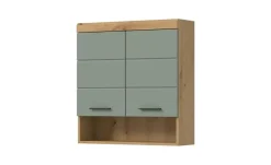 Hängeschrank SCHLOONSEE, Breite 74cm, 2 Türen, 1 offenes Fächer, MDF-Front, in verschiedenen Farben erhältlich, Badmöbel, Badschrank, Schrank, Bad Schloonsee | Eiche Artisan (Nachbildung), Salbeigrün