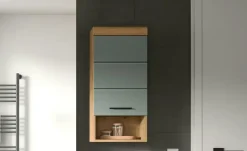 Hängeschrank SCHLOONSEE, Breite 37cm, 1 Tür, 1 offenes Fächer, 1 Einlegeboden, MDF-Front, in verschiedenen Farben erhältlich, Badmöbel, Badschrank, Schrank, Bad Schloonsee | Eiche Artisan (Nachbildung), Salbeigrün