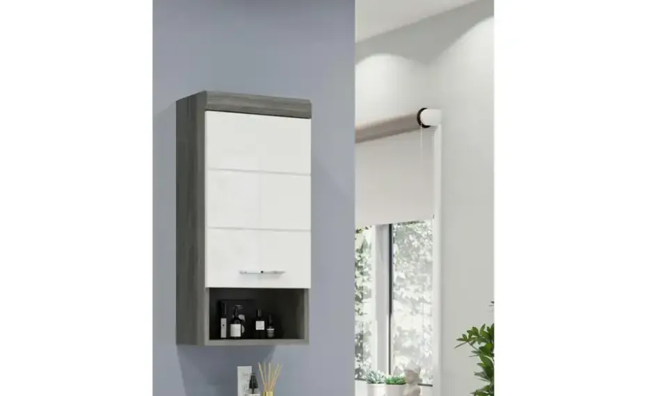 Hängeschrank SCHLOONSEE, Breite 37cm, 1 Tür, 1 offenes Fächer, 1 Einlegeboden, MDF-Front, in verschiedenen Farben erhältlich, Badmöbel, Badschrank, Schrank, Bad Schloonsee | hochglanz