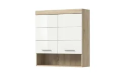 Hängeschrank SCHLOONSEE, Breite 74cm, 2 Türen, 1 offenes Fächer, MDF-Front, in verschiedenen Farben erhältlich, Badmöbel, Badschrank, Schrank, Bad Schloonsee | Eiche Sonoma (Nachbildung), Weiß, hochglanz