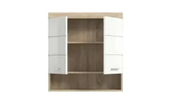 Hängeschrank SCHLOONSEE, Breite 74cm, 2 Türen, 1 offenes Fächer, MDF-Front, in verschiedenen Farben erhältlich, Badmöbel, Badschrank, Schrank, Bad Schloonsee | Eiche Sonoma (Nachbildung), Weiß, hochglanz