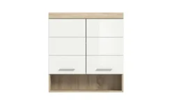 Hängeschrank SCHLOONSEE, Breite 74cm, 2 Türen, 1 offenes Fächer, MDF-Front, in verschiedenen Farben erhältlich, Badmöbel, Badschrank, Schrank, Bad Schloonsee | Eiche Sonoma (Nachbildung), Weiß, hochglanz