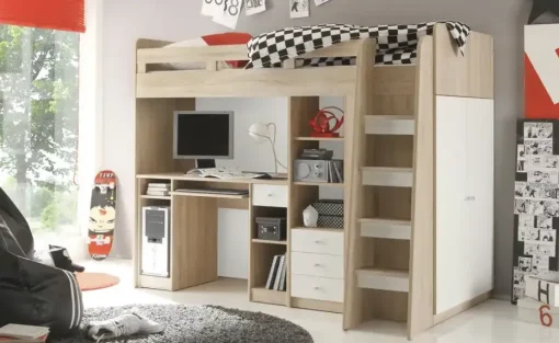 Hochbett mit Kleiderschrank und Schreibtisch Unit