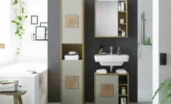 Hochschrank Gremminer See | Eiche (Nachbildung), Grau, holzfarben