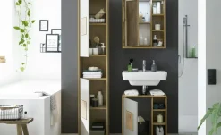 Hochschrank Gremminer See | Eiche (Nachbildung), Grau, holzfarben