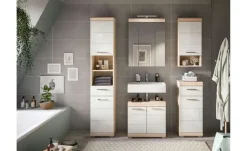 Hochschrank SCHLOONSEE, Breite 37cm, 2 Tür, 1 Schubkasten, 2 offene Fächer, MDF-Front, in verschiedenen Farben erhältlich, Badmöbel, Badschrank, Schrank, Bad Schloonsee | Eiche Sonoma (Nachbildung)