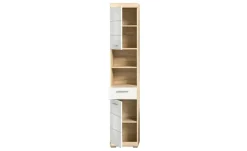 Hochschrank SCHLOONSEE, Breite 37cm, 2 Tür, 1 Schubkasten, 2 offene Fächer, MDF-Front, in verschiedenen Farben erhältlich, Badmöbel, Badschrank, Schrank, Bad Schloonsee | Eiche Sonoma (Nachbildung)