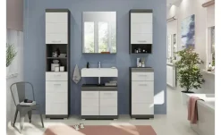 Hochschrank SCHLOONSEE, Breite 37cm, 2 Tür, 1 Schubkasten, 2 offene Fächer, MDF-Front, in verschiedenen Farben erhältlich, Badmöbel, Badschrank, Schrank, Bad Schloonsee | Weiß