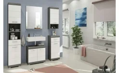 Hochschrank SCHLOONSEE, Breite 37cm, 2 Tür, 1 Schubkasten, 2 offene Fächer, MDF-Front, in verschiedenen Farben erhältlich, Badmöbel, Badschrank, Schrank, Bad Schloonsee | Weiß