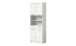 Hochschrank SCHLOONSEE, Breite 74cm, 4 Türen, 1 Schubkasten, 2 offene Fächer, MDF-Front, in verschiedenen Farben erhältlich, Badmöbel, Badschrank, Schrank, Bad Schloonsee | Weiß, hochglanz