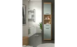 Hochschrank SCHLOONSEE, Breite 37cm, 2 Tür, 1 Schubkasten, 2 offene Fächer, MDF-Front, in verschiedenen Farben erhältlich, Badmöbel, Badschrank, Schrank, Bad Schloonsee | Eiche Artisan (Nachbildung), Salbeigrün