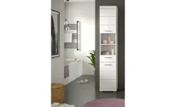 Hochschrank SCHLOONSEE, Breite 37cm, 2 Tür, 1 Schubkasten, 2 offene Fächer, MDF-Front, in verschiedenen Farben erhältlich, Badmöbel, Badschrank, Schrank, Bad Schloonsee | Weiß, hochglanz