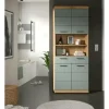 Hochschrank SCHLOONSEE, Breite 74cm, 4 Türen, 1 Schubkasten, 2 offene Fächer, MDF-Front, in verschiedenen Farben erhältlich, Badmöbel, Badschrank, Schrank, Bad Schloonsee | Eiche Artisan (Nachbildung), Salbeigrün