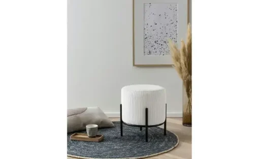 Hocker Cord Dejan | Beige, Gestellfarbe: Schwarz