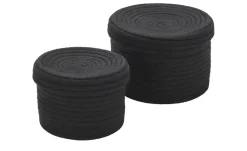 HOME STORY Aufbewahrungskorb mit Deckel, 2er Set | Schwarz
