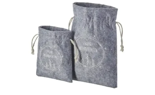 HOME STORY Geschenkbeutel Frohe Weihnachten, 2er Set | Grau