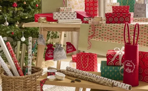 HOME STORY Geschenkbeutel Frohe Weihnachten, 2er Set | Grau