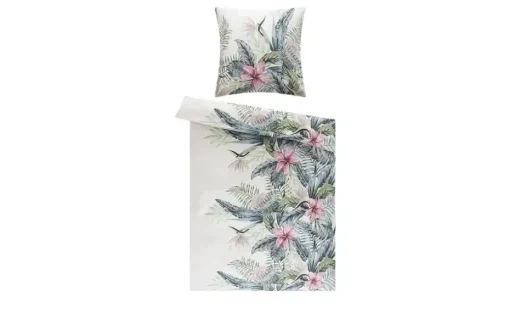 indigo Mako-Satin Bettwäsche Tropical Leaves | 135x200 cm