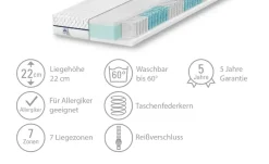 IRISETTE 7-Zonen-Tonnentaschenfederkernmatratze Cuba 22 TTFK | 200 cm, 160 cm