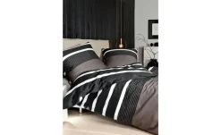 Janine Mako Satin Bettwäsche Streifen | 135x200 cm, Braun, Schwarz