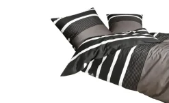 Janine Mako Satin Bettwäsche Streifen | 135x200 cm, Braun, Schwarz