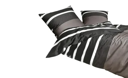 Janine Mako Satin Bettwäsche Streifen | 135x200 cm, Braun, Schwarz