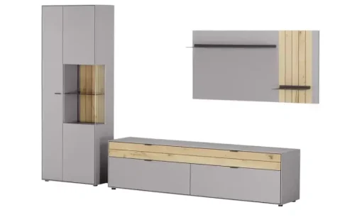 Jette Home Wohnkombination Como | Hellgrau, Eiche, Links
