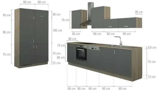 Küchenzeile ohne Elektrogeräte Fürth | Anthrazit, Eiche (Nachbildung), Ausführung links