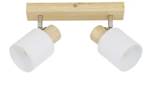 KHG Deckenstrahler, 2-flammig, Holz/ Stoffschirm weiß